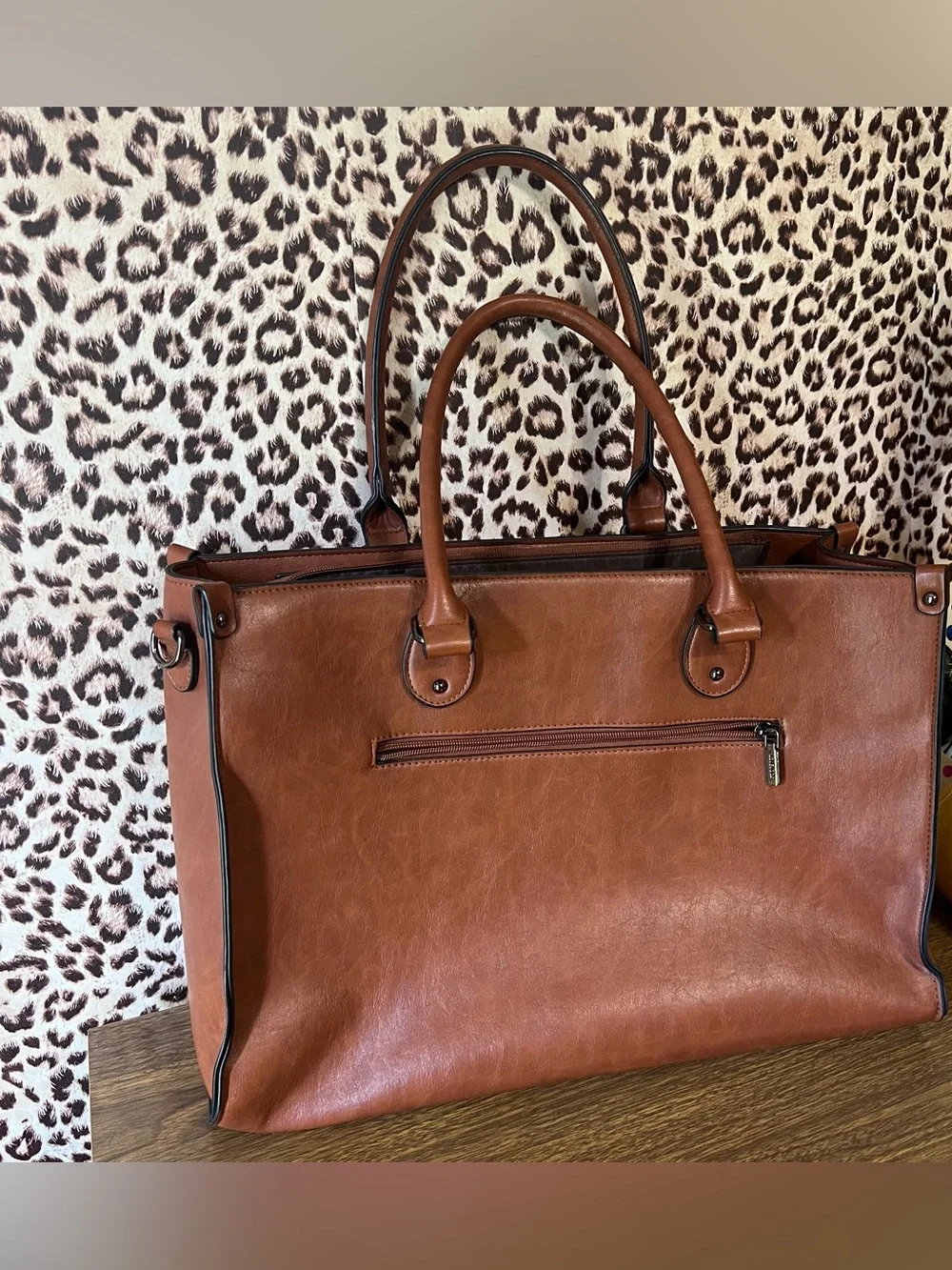 Lovevook Laptop Tote Bag Brown Vegan Leather Work Crossbody/Satchel.